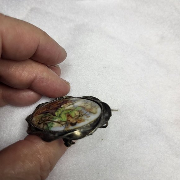 Silver Tone Asian Cherry Tree Metal Twisted Rope  Edge Pin Brooch 2" Tall ...403 - Picture 7 of 7